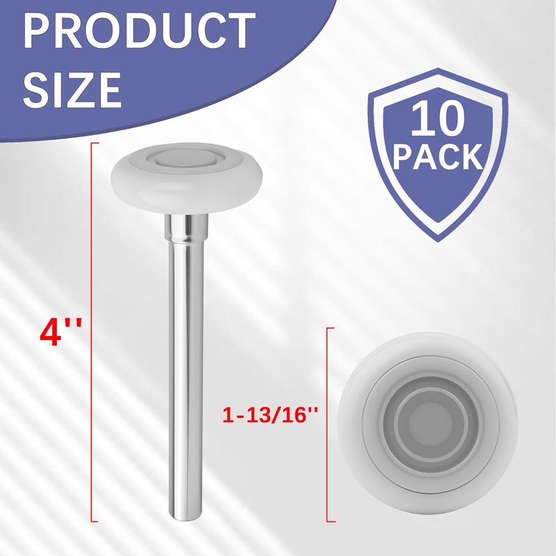 Mindoub 10 Pack 4" Stem 2" White Nylon Garage Door Roller with Protective Sealed-Cap(Dustproof), Ultra Quiet & Long-Lasting, Commercial High Load Capacity, Double Sealed Bearings - Image 3